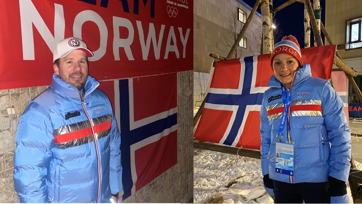 Kjetil Jansrud og Maiken Caspersen Falla blir norske flaggbærere under åpningen av OL i Beijing 2022.  