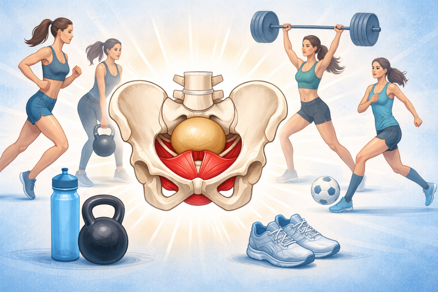Bekkenbunnen er ofte et oversett område for kvinnelige idrettsutøvere (Illustrasjon: ChatGPT)