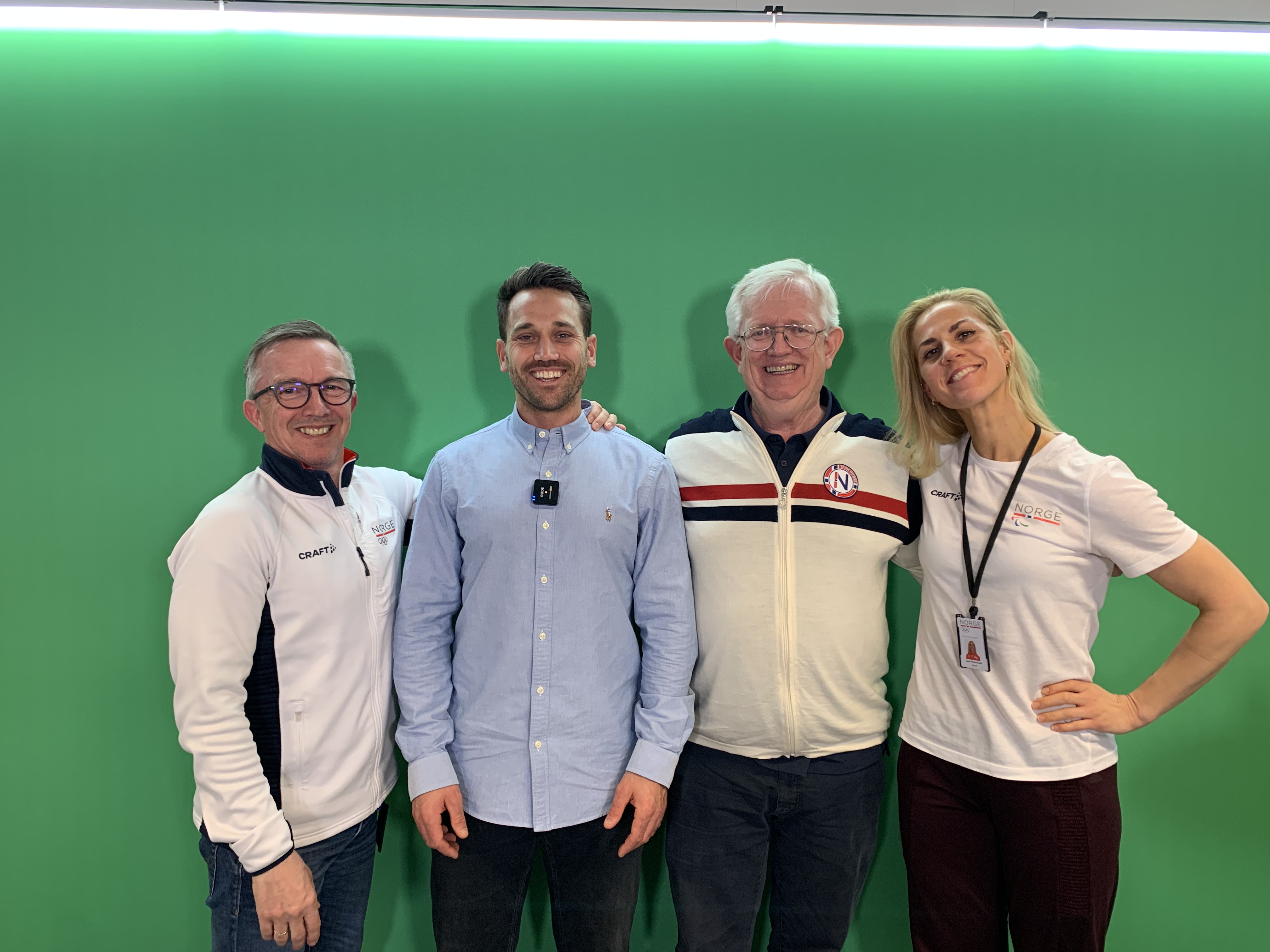 I siste episode av Olympiapodden møter du (fra v.) Morten Bråten, Christian Thue Bjørndal, Øivind Sørvald og Lene Puntervold. (Foto: Kamilla Fausa, BRIK).