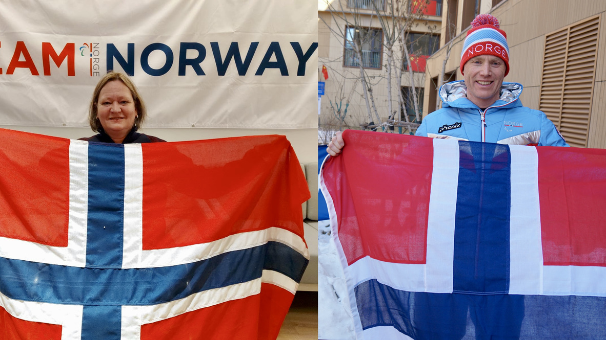Kjartan Haugen og Sissel Løchen er flaggbærere for den norske troppen under åpningsseremonien i Paralympics. 